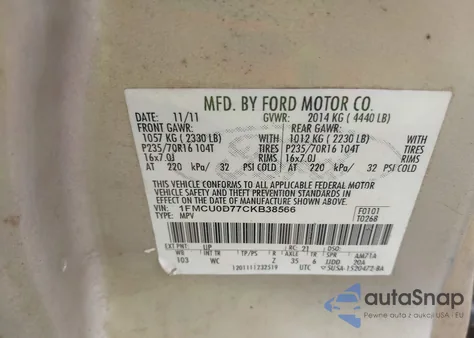 2012 Ford Escape Xlt из США, поврежденный, VIN 1FMCU0D77CKB38566